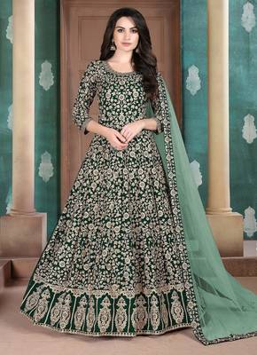 Green georgette zari work semi stitched size up to 42 salwar suits 1