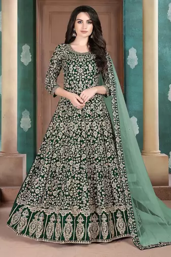 Green georgette zari work semi stitched size up to 42 salwar suits
