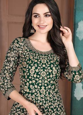 Green georgette zari work semi stitched size up to 42 salwar suits 2