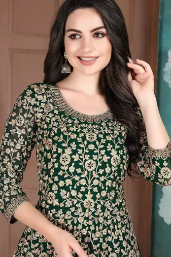 Green georgette zari work semi stitched size up to 42 salwar suits