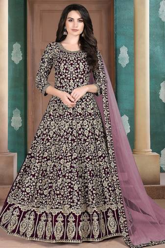 Purple georgette zari work semi stitched size up to 42 salwar suits