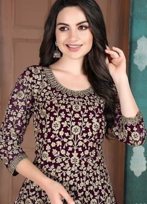 Purple georgette zari work semi stitched size up to 42 salwar suits 2
