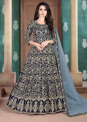 Blue georgette zari work semi stitched size up to 42 salwar suits 1