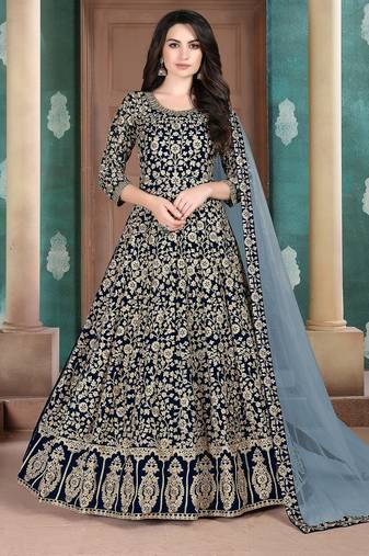 Blue georgette zari work semi stitched size up to 42 salwar suits