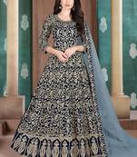Blue georgette zari work semi stitched size up to 42 salwar suits