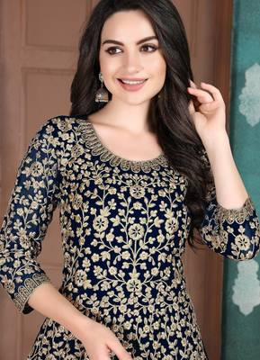 Blue georgette zari work semi stitched size up to 42 salwar suits 2