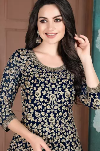 Blue georgette zari work semi stitched size up to 42 salwar suits