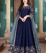 Blue silk zari work semi stitched size up to 42 salwar suits