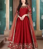 Red silk zari work semi stitched size up to 42 salwar suits