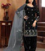 Black art silk zari work semi stitched size up to 42 salwar suits