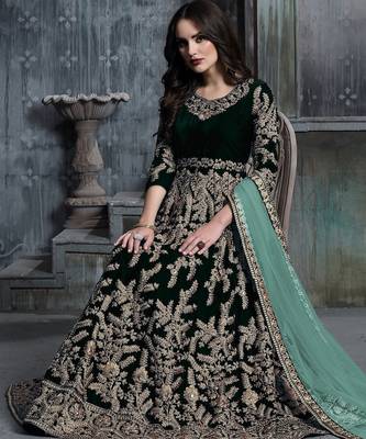 Beige net zari work semi stitched size up to 42 salwar suits 2