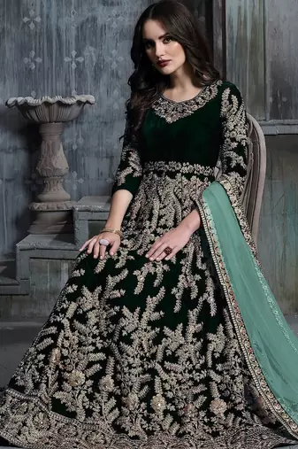 Beige net zari work semi stitched size up to 42 salwar suits