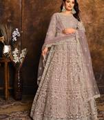 Lilac net zari work semi stitched size up to 42 salwar suits