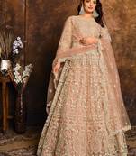 Peach net zari work semi stitched size up to 42 salwar suits