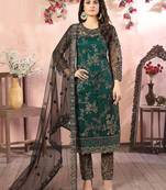 Green net zari work semi stitched size up to 42 salwar suits