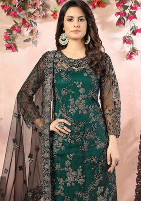 Green net zari work semi stitched size up to 42 salwar suits 2