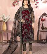 Maroon net zari work semi stitched size up to 42 salwar suits