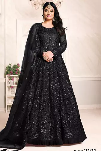 Black net stone work semi stitched size up to 42 salwar suits