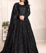 Black net stone work semi stitched size up to 42 salwar suits