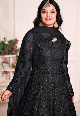 Black net stone work semi stitched size up to 42 salwar suits 2