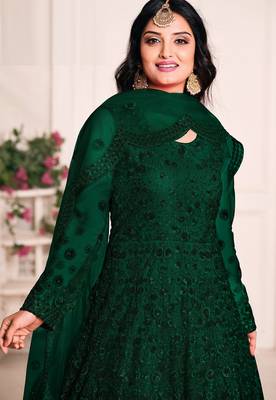 Green net stone work semi stitched size up to 42 salwar suits 2