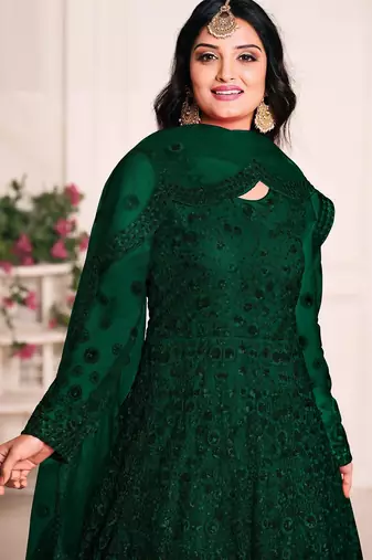 Green net stone work semi stitched size up to 42 salwar suits