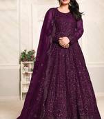 Purple net stone work semi stitched size up to 42 salwar suits