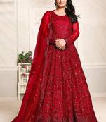 Red net stone work semi stitched size up to 42 salwar suits