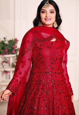 Red net stone work semi stitched size up to 42 salwar suits 2