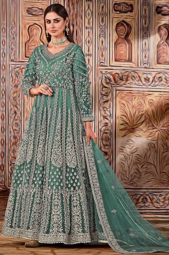 Black net stone work semi stitched size up to 42 salwar suits