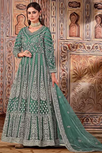 Black net stone work semi stitched size up to 42 salwar suits