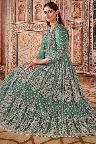 Black net stone work semi stitched size up to 42 salwar suits