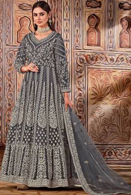 Green net stone work semi stitched size up to 42 salwar suits 1