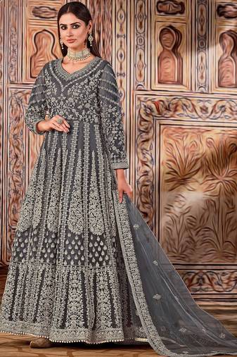 Green net stone work semi stitched size up to 42 salwar suits