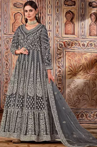 Green net stone work semi stitched size up to 42 salwar suits