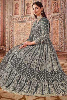 Green net stone work semi stitched size up to 42 salwar suits 2
