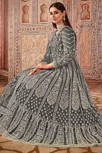 Green net stone work semi stitched size up to 42 salwar suits