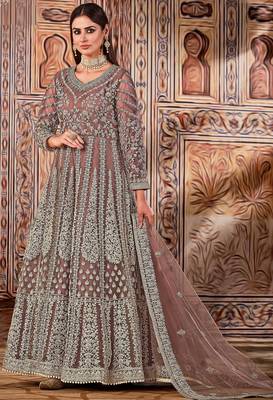 Purple net stone work semi stitched size up to 42 salwar suits 1