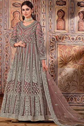 Purple net stone work semi stitched size up to 42 salwar suits