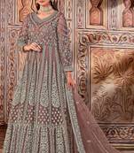 Purple net stone work semi stitched size up to 42 salwar suits