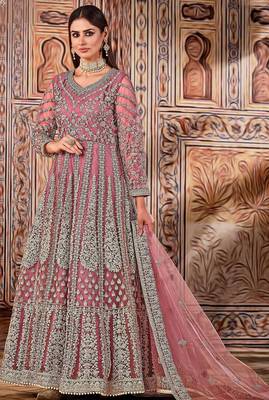 Red net stone work semi stitched size up to 42 salwar suits 1
