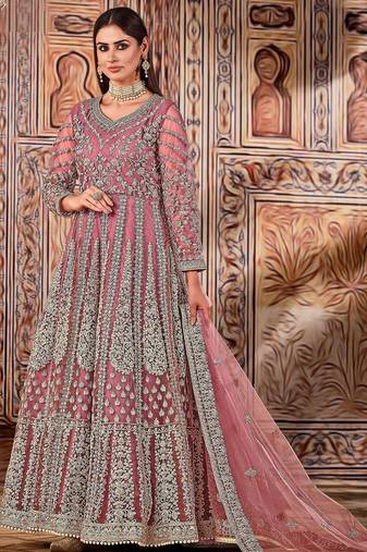 Red net stone work semi stitched size up to 42 salwar suits