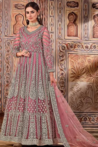 Red net stone work semi stitched size up to 42 salwar suits