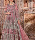 Red net stone work semi stitched size up to 42 salwar suits