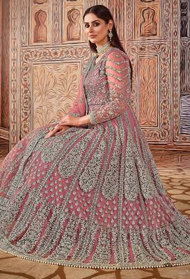 Red net stone work semi stitched size up to 42 salwar suits 2