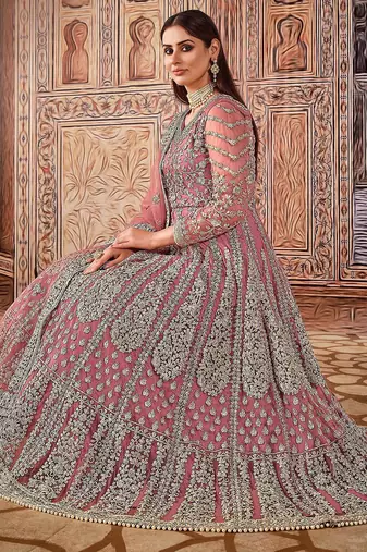 Red net stone work semi stitched size up to 42 salwar suits