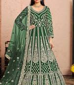Green net sequins work semi stitched size up to 42 salwar suits