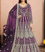 Purple net sequins work semi stitched size up to 42 salwar suits