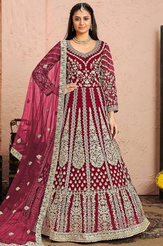 Pink net sequins work semi stitched size up to 42 salwar suits