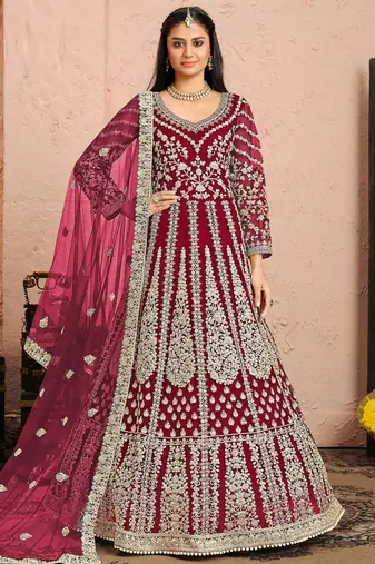 Pink net sequins work semi stitched size up to 42 salwar suits